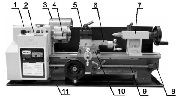 SM-300E Розташування складових частинин токарного верстата